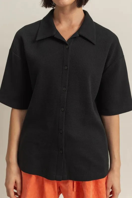 HYFVE Collared Neck Button Down Waffle Shirt