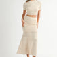 MABLE Pointelle Short Sleeve Crop Top and Slit Skirt Sweater Set