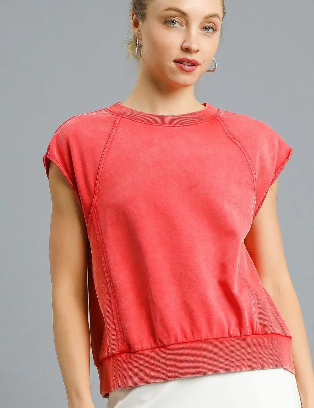 Red Umgee Round Neck Cap Sleeve Sweatshirt | Sweatshirts Daverri Fashions
