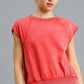Umgee Round Neck Cap Sleeve Sweatshirt Red Sweatshirts