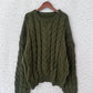 Cable Knit Long Sleeve Sweater - DAVERRI FASHIONS