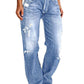 Distressed loose fit light-wash flared jeans with ripped details