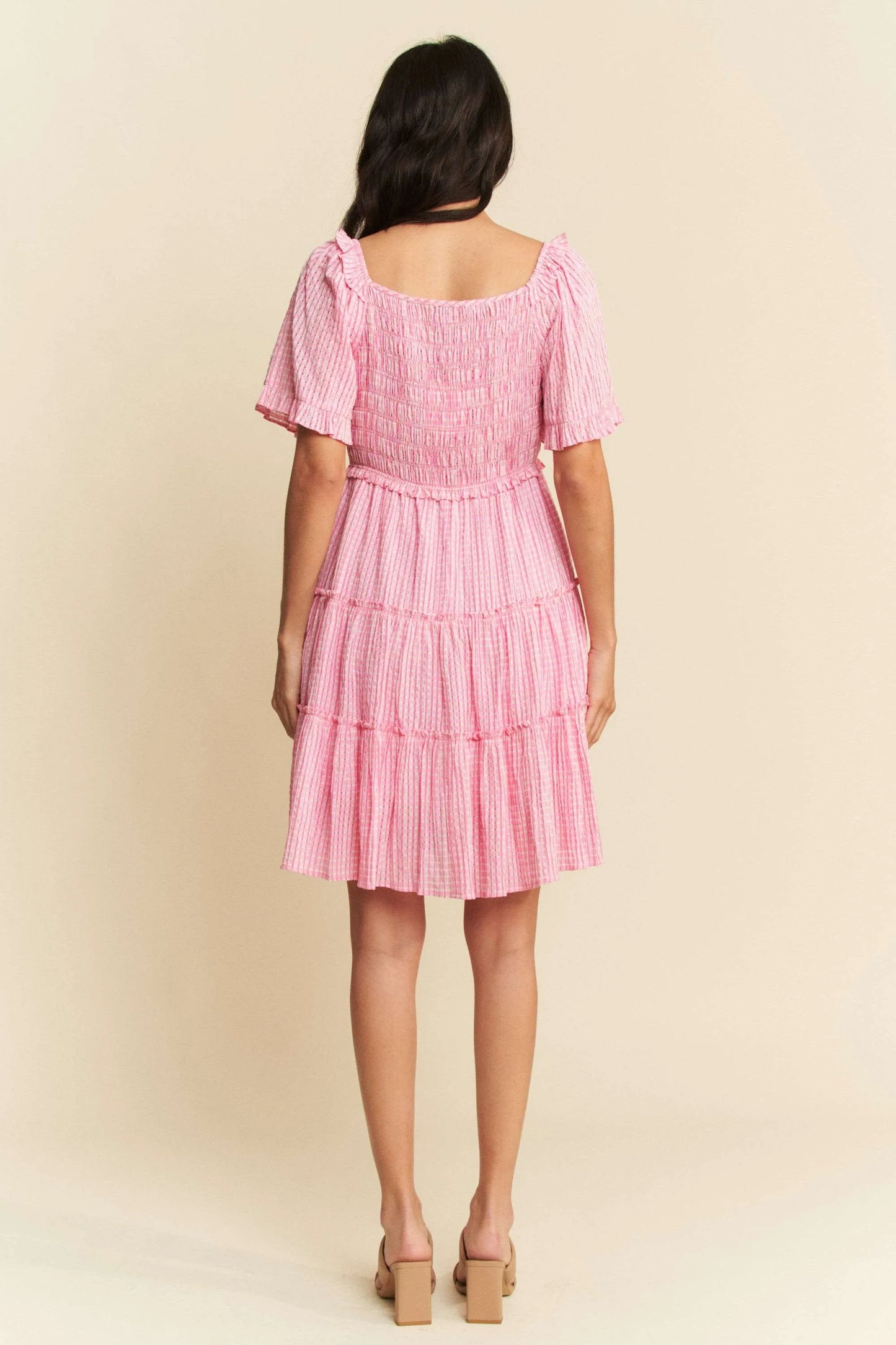 Davi & Dani Jacquard Checker Smocking Tiered Dress Mini Dresses