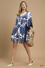 Umgee Abstract Print Kimono Sleeve Mini Dress | Mini Dresses Daverri Fashions