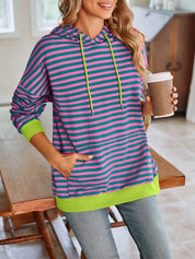 Lovelet Drawstring Striped Long Sleeve Hoodie | Hoodies Daverri Fashions