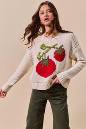 SO ME Vegetable Round Neck Long Sleeve Sweater | Sweaters Daverri Fashions