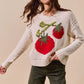 SO ME Vegetable Round Neck Long Sleeve Sweater - DAVERRI FASHIONS