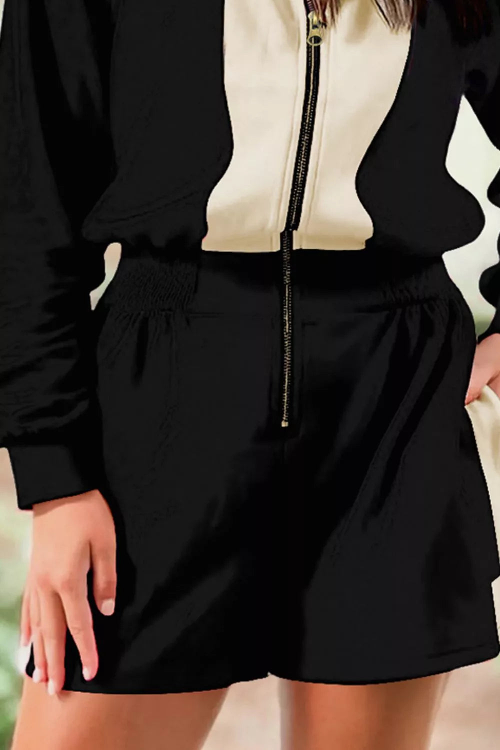 Two-Tone Zip-Up Romper | Rompers Daverri Fashions