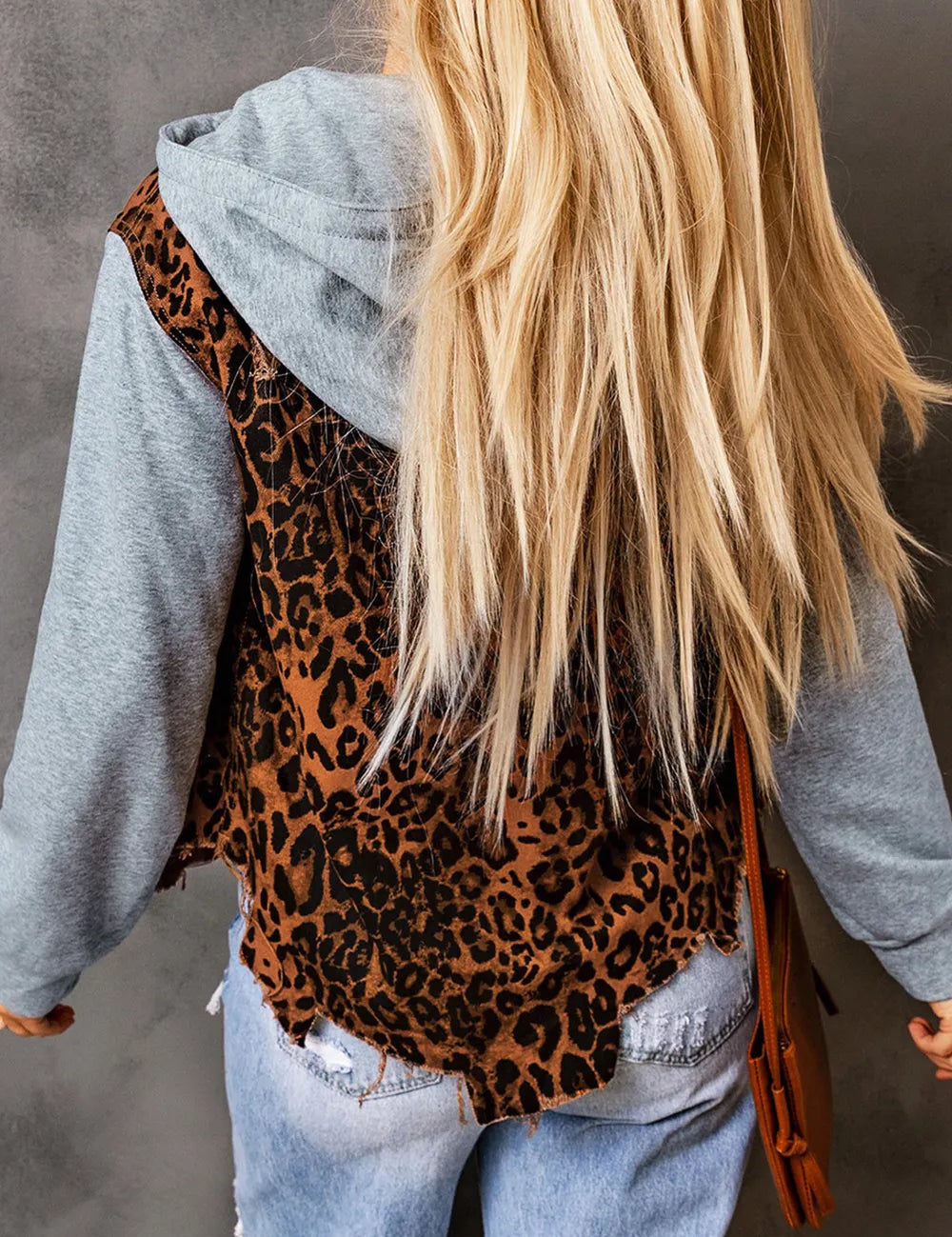 Leopard Distressed Drawstring Hooded Denim Jacket | Denim Jackets Daverri Fashions
