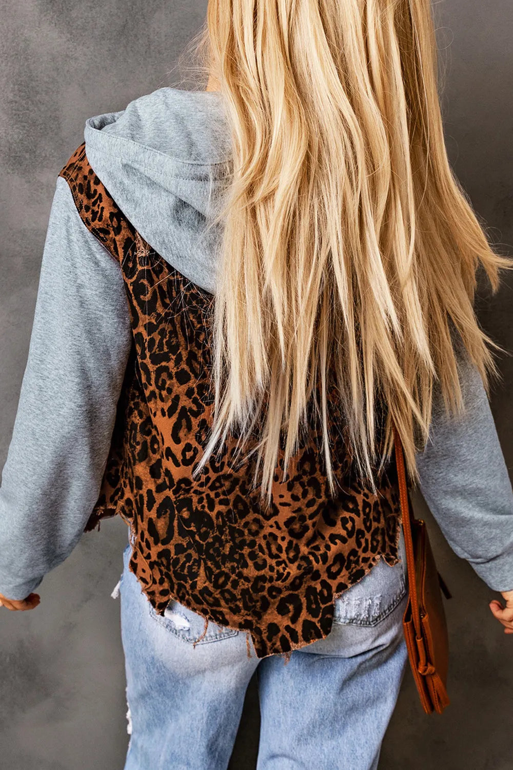 Leopard Distressed Drawstring Hooded Denim Jacket | Denim Jackets Daverri Fashions