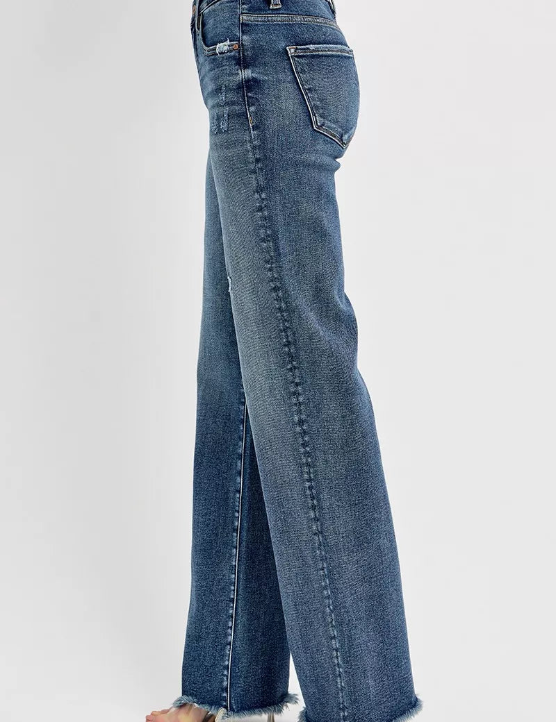 RISEN Full Size Tummy Control High Rise Long Straight Jeans Plus Size | Jeans Daverri Fashions