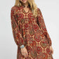 Umgee Boho Mix Paisley Babydoll Dress RED MIX
