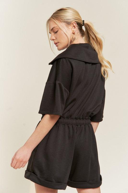 French Terry Front Zip Romper Rompers