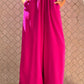 Vibrant fuchsia Cutout Sleeveless Wide Leg Jumpsuit with cut-out waistband