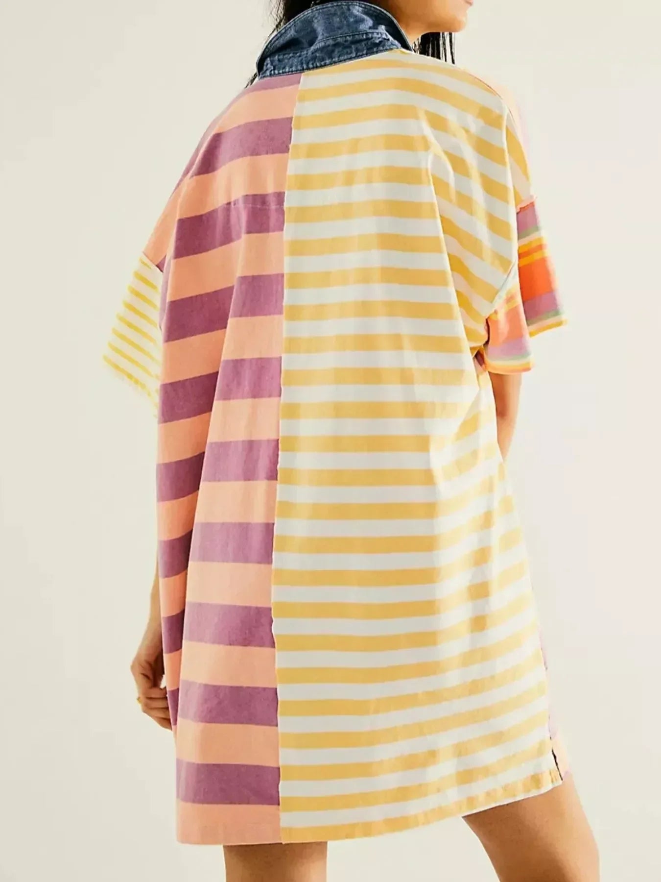 Striped Oversized Half Button Shirt Dress - DAVERRI FASHIONS