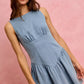 SO ME fit and flare sleeveless light blue denim mini dress