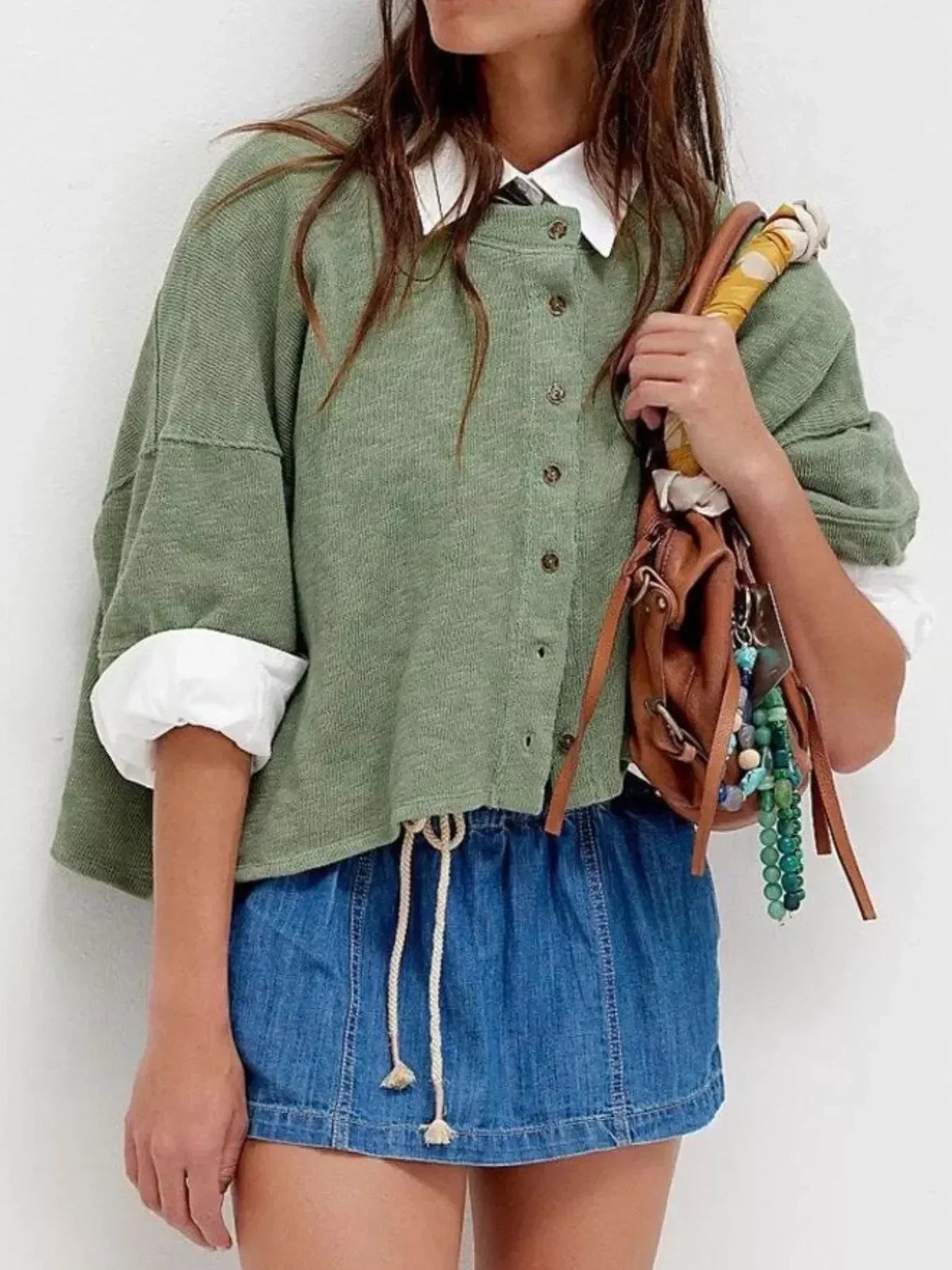 Button-Front Half Sleeve Cardigan - DAVERRI FASHIONS