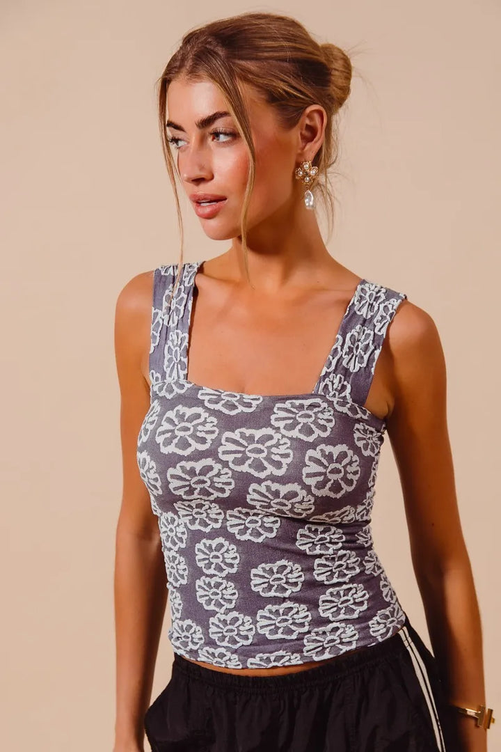 SO ME Two Tone Floral Seamless Tank Top Tank Tops