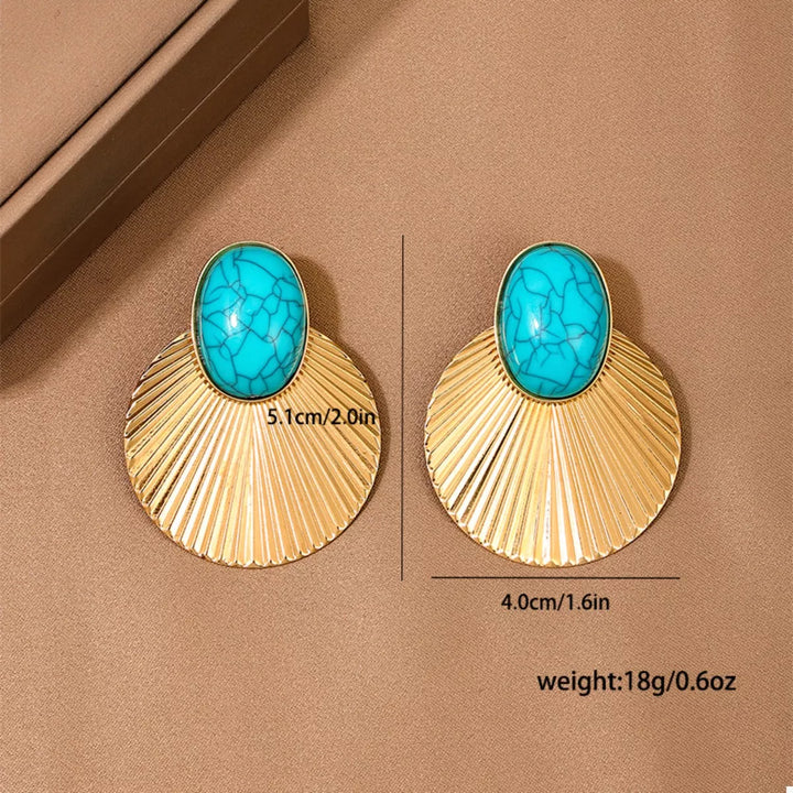 Turquoise Stone Fan Drop Earrings | Earrings Daverri Fashions
