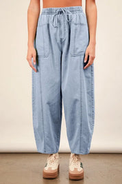 VERY J Washed Chambray Barrel Denim Pants | Jeans Daverri Fashions