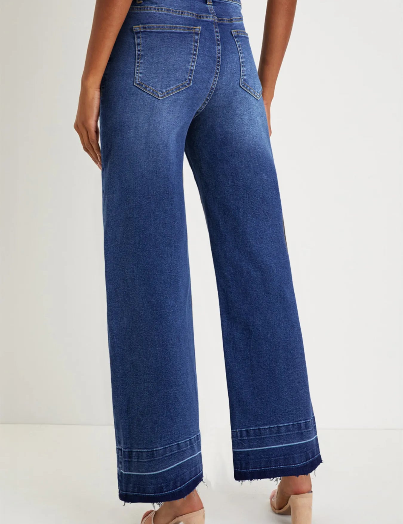 Daverri Fashions high-rise wide-leg raw hem jeans in dark blue denim