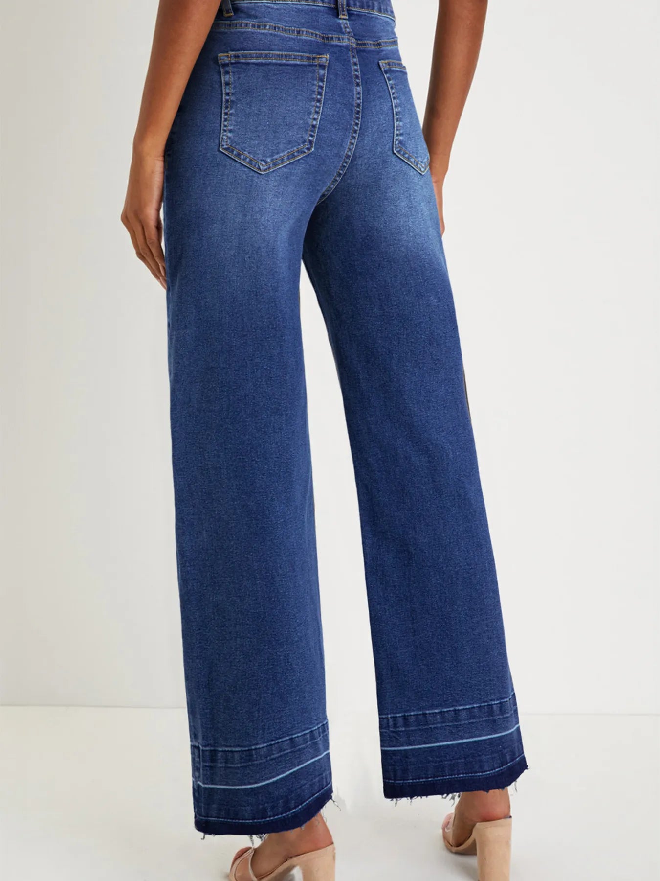 Daverri Fashions high-rise wide-leg raw hem jeans in dark blue denim