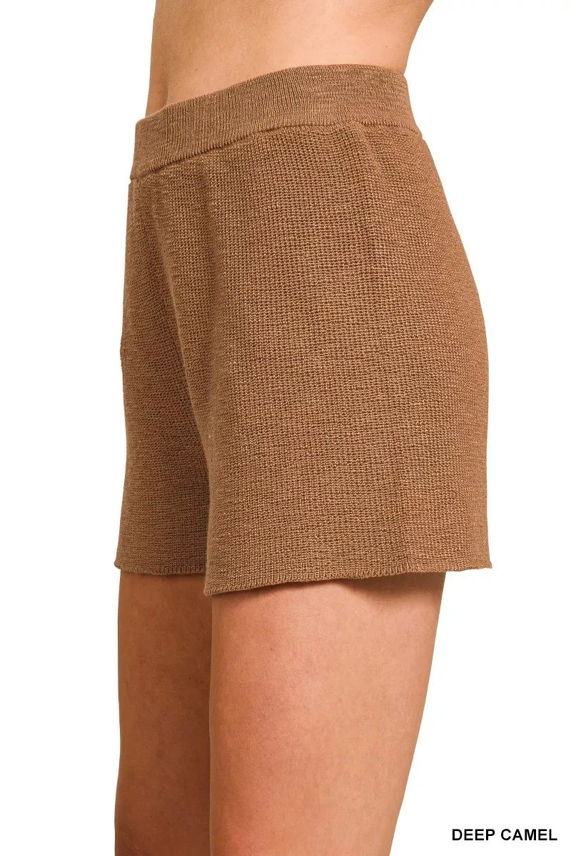 Zenana Round Neck Knit Top and Shorts Sweater Set | Daverri Fashions