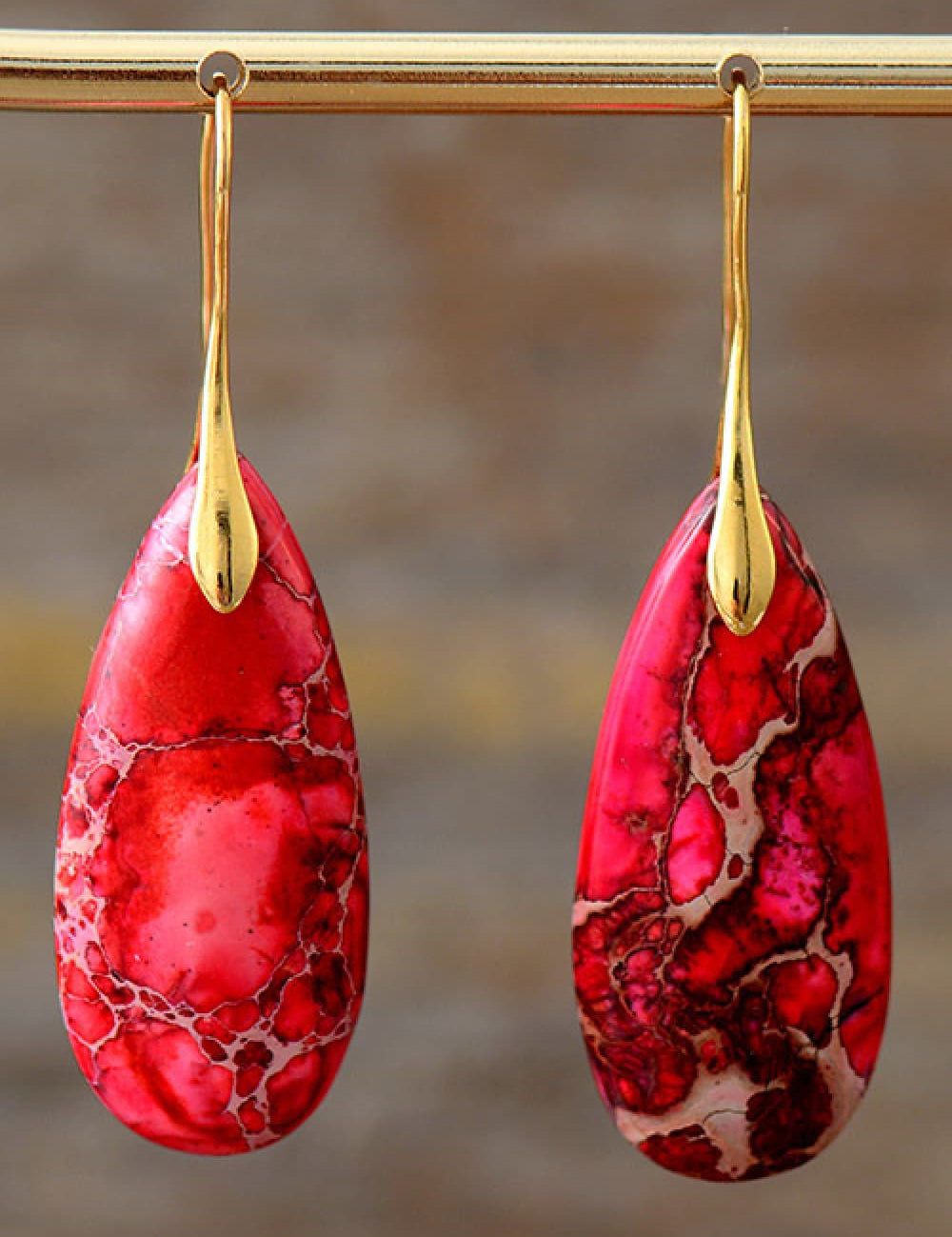 Red Gold One Size Handmade Teardrop Shape Natural Stone Dangle Earrings | Earrings Daverri Fashions