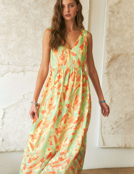 ADORA Abstract Floral V-Neck Maxi Dress