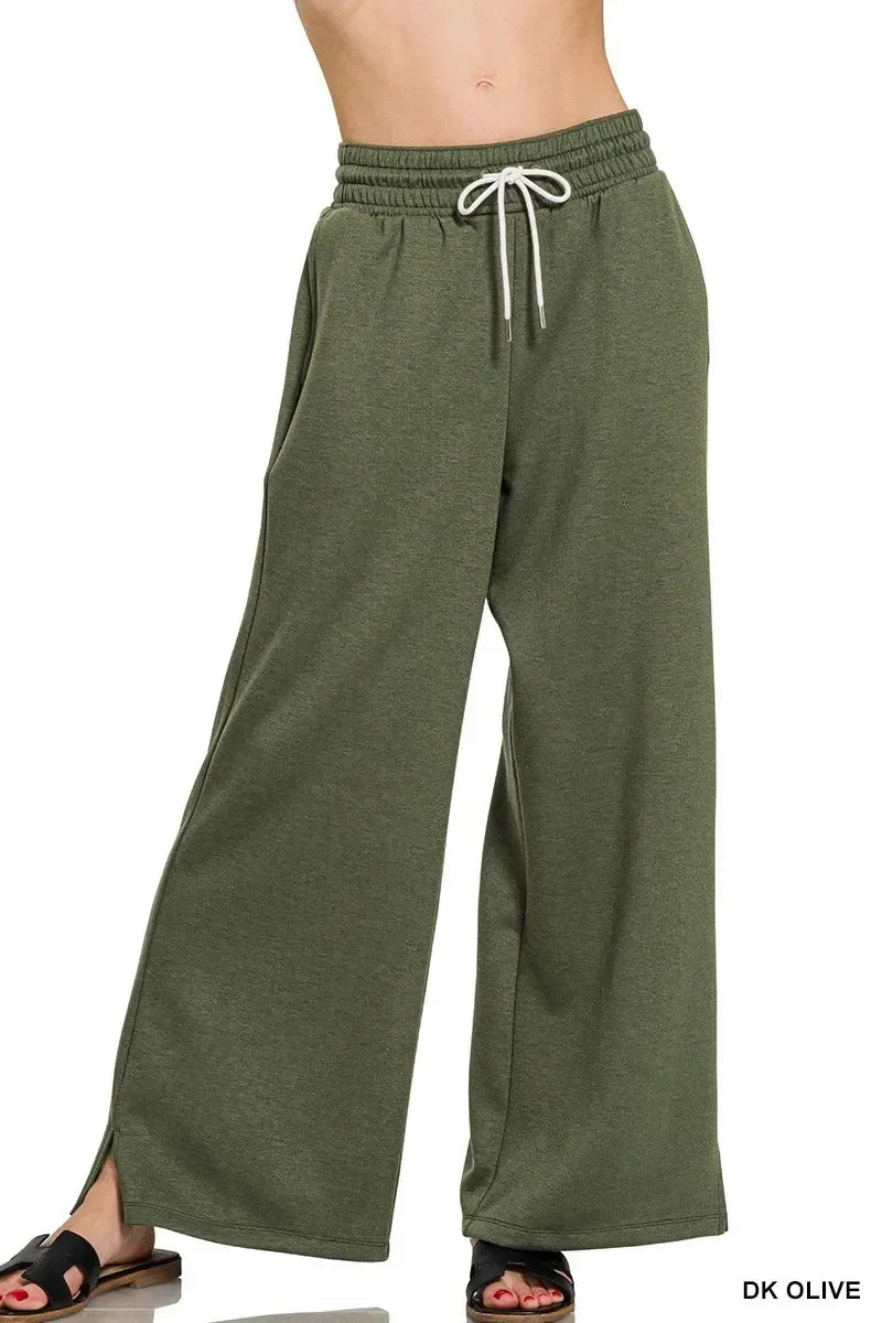 Zenana Scuba Drawstring Pants Dk Olive - DAVERRI FASHIONS