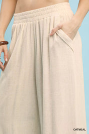 Umgee Linen Blend Scallop Hem Wide Leg Pants | Pants Daverri Fashions