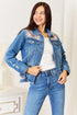 Baeful Leopard Floral Distressed Raw Hem Denim Jacket Leopard Jackets