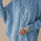 Light blue full size cable-knit long sleeve turtleneck sweater