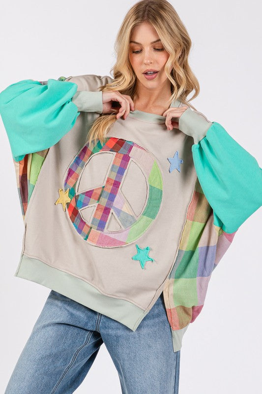 SAGE + FIG Contrast Peace Patch Dropped Shoulder Sweatshirt Sweatshirts