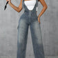 Zip Front Wide Strap Denim Overalls - DAVERRI FASHIONS
