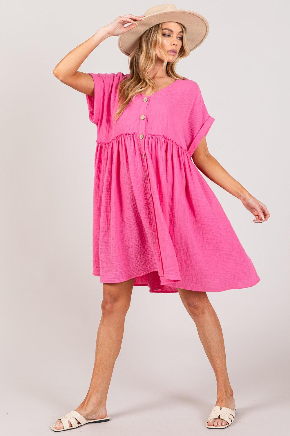 SAGE + FIG Button Up Short Sleeve Dress Mini Dresses