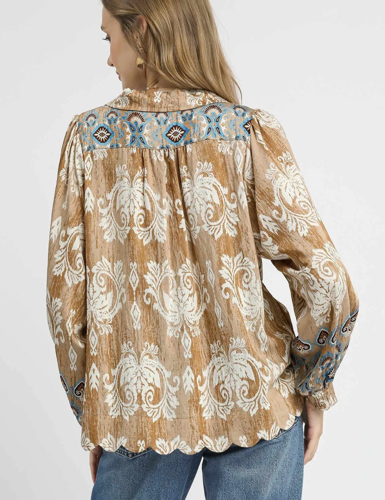 Umgee Floral Boho Blouse with Scalloped Hem | Daverri Fashions