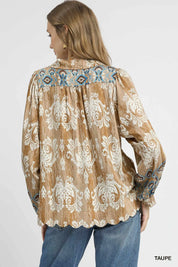 Umgee Floral Boho Blouse with Scalloped Hem | Daverri Fashions