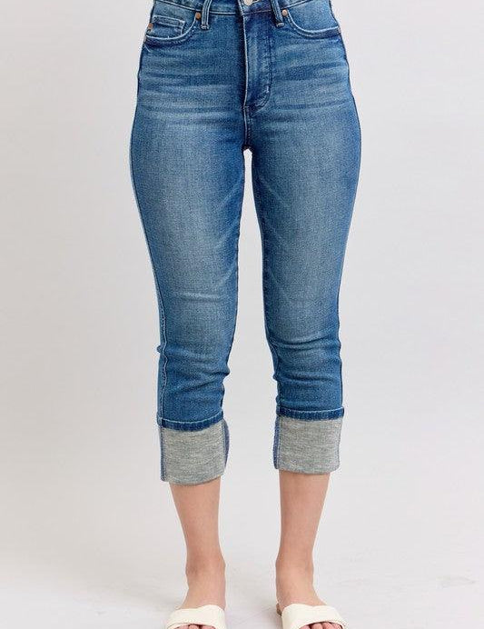 Medium 1 25 Judy Blue Full Size Skinny Cuff Capris Jeans with Pockets | Capri Jeans Daverri Fashions