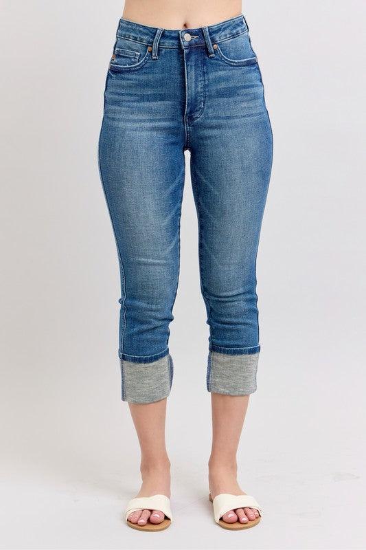Medium 1 25 Judy Blue Full Size Skinny Cuff Capris Jeans with Pockets | Capri Jeans Daverri Fashions