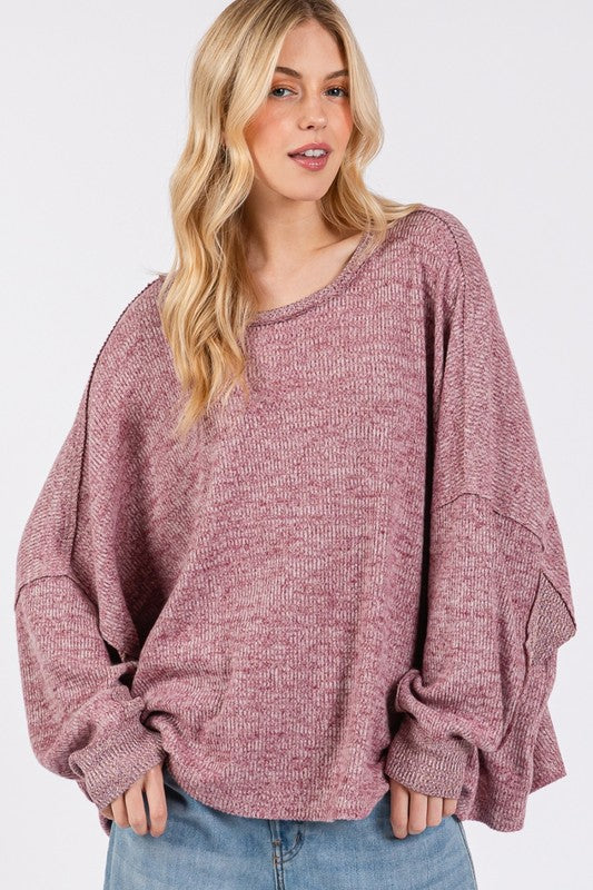 SAGE + FIG Round Neck Batwing Sleeve Oversize Top Tops