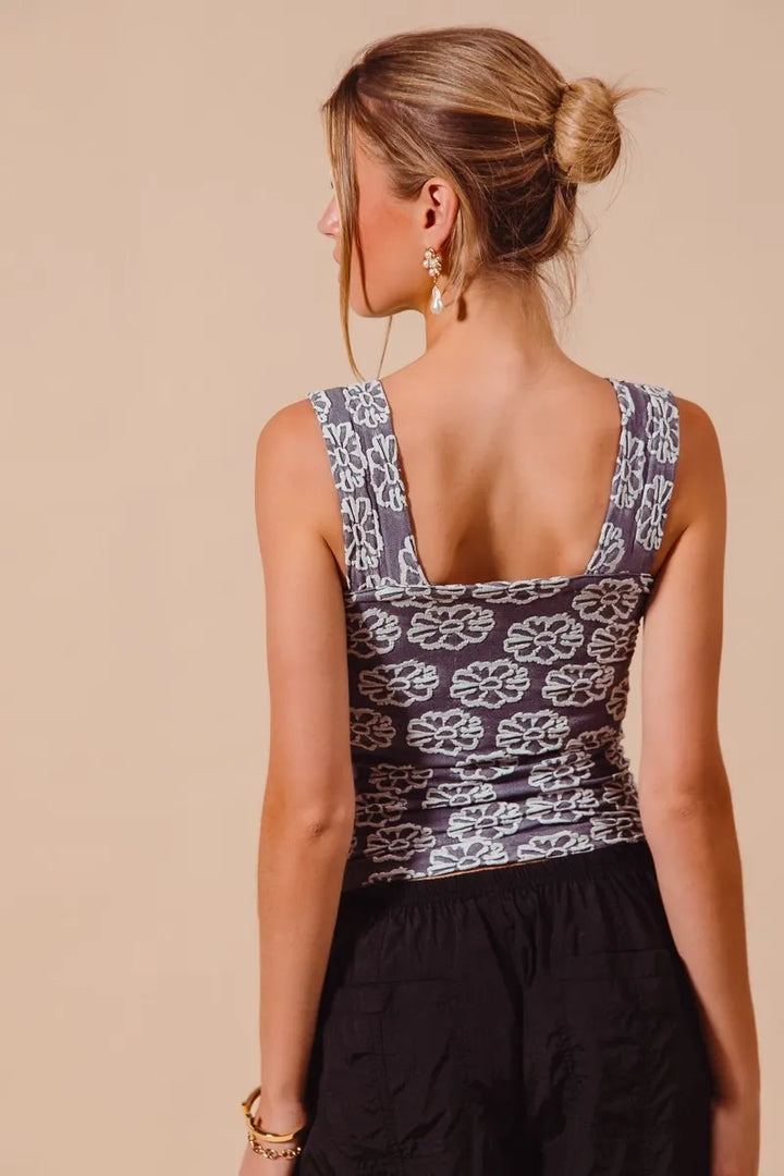 SO ME Two Tone Floral Seamless Tank Top Tank Tops