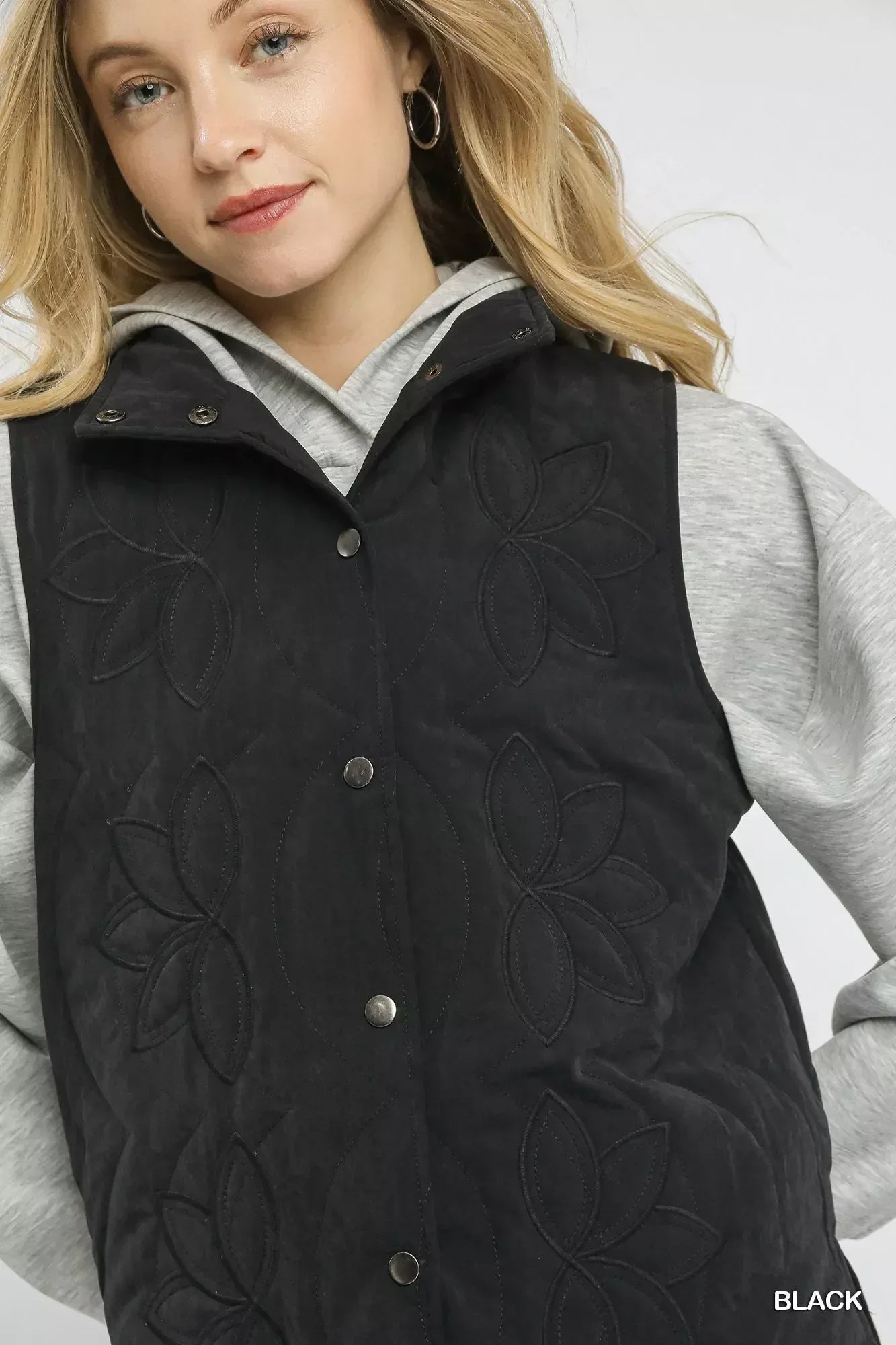 Umgee Quilted Embroidered Vest - DAVERRI FASHIONS