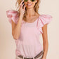 BiBi Wide Layered Ruffle Sleeve Scoop Neck Ribbed Top Tops
