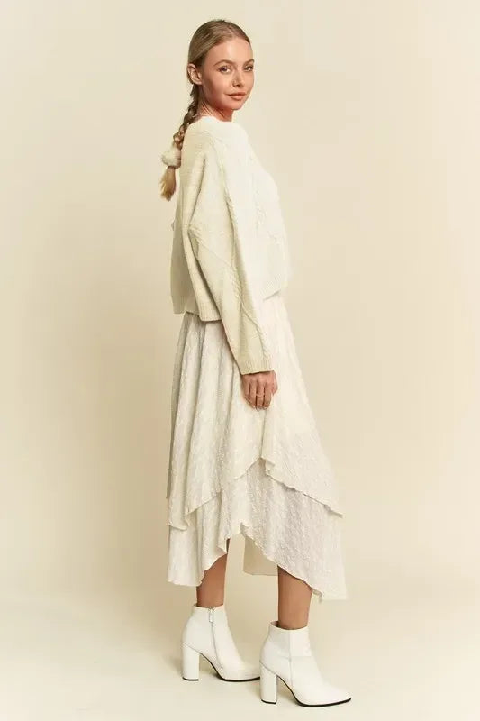 Davi & Dani Diamond Cable Pattern Drop Shoulder Sweater - DAVERRI FASHIONS