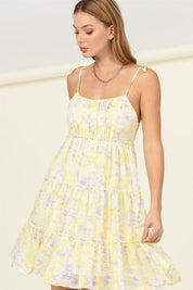 Flirty Floral Tie-Strap Midi Dress YELLOW L Midi Dresses