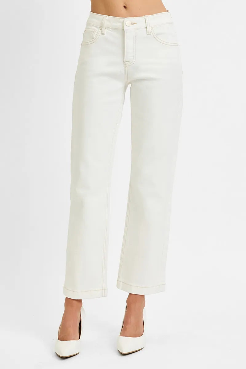 RISEN Full Size Tummy Control Mid Rise Ankle Straight Jeans Plus Size