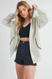 Aemi + Co Contrast Trim Zip Up Hoodie Jacket | Jackets Daverri Fashions