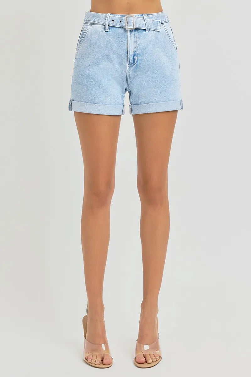 RISEN Full Size High Rise Belted Roll Up Shorts Plus Size Shorts