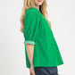 Vibrant green Umgee French Terry Collared Top with ruffled cuffs